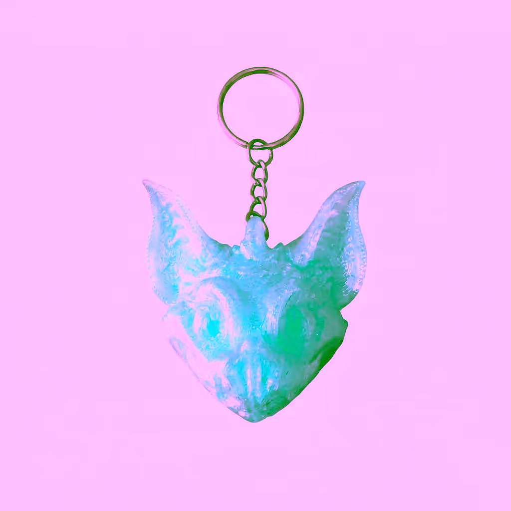 3d tištěná klíčenka netopýr tyrkysová, petg translucent